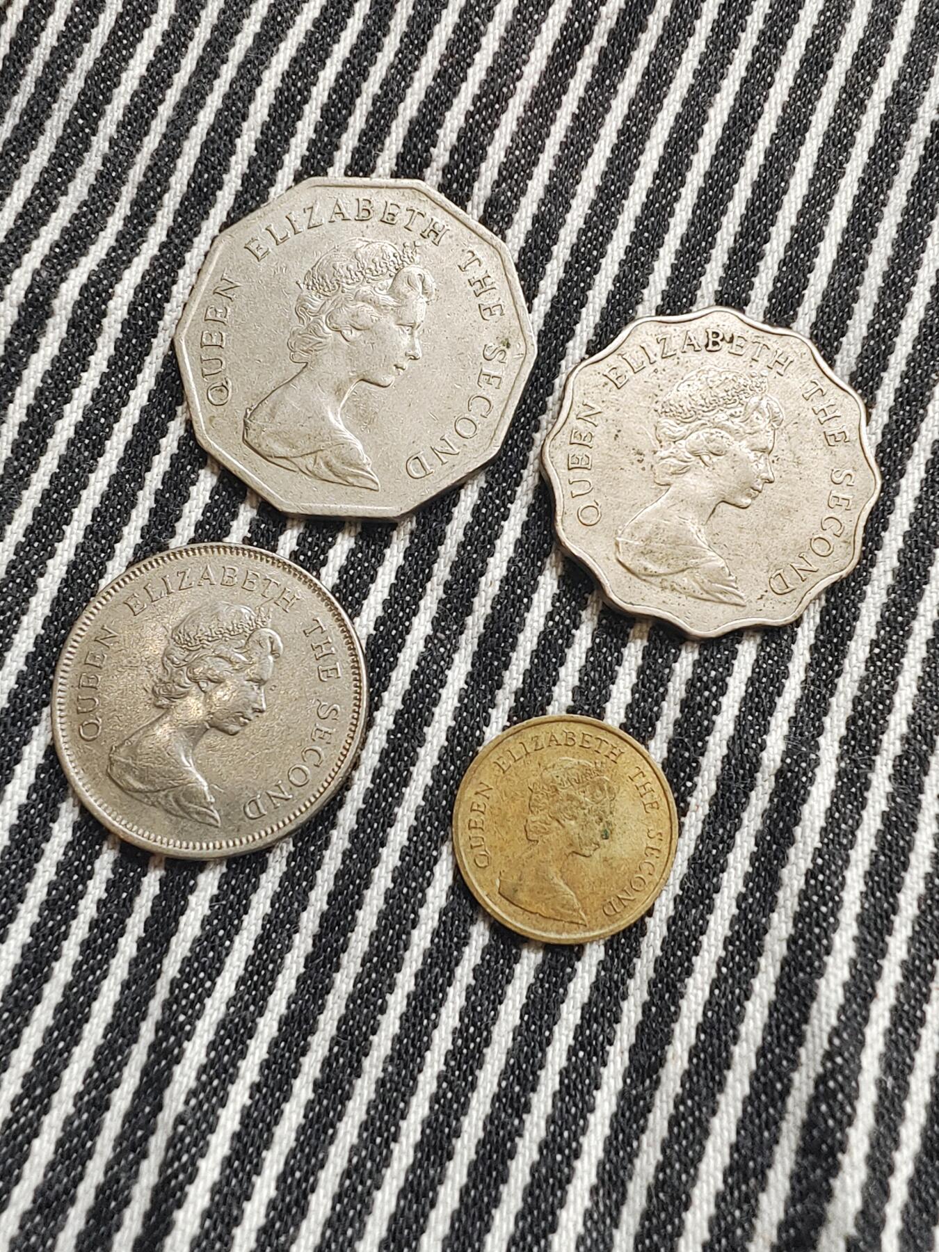 香港英国殖民时期1976年5元/1975年2元/1979年1元/1972年1毫硬币4枚一组 香港硬币 铜币 镍币 收藏