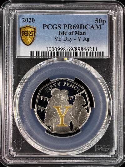 【雨安】【直播拍卖】【世界币章121期-评级币】2025-12-20 周六 19:30 保真 - [评级现代] Isle of Man 马恩岛 50便士 2020年 VE-Day PCGS-PR69DCAM 精制