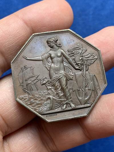 《竞宝斋》第447场 周日，周一，2场连拍 （全场包邮） - 法国1869预见女神铜质八角，36.1MM，22.35克，蜜蜂cuivre边铭，较为稀少状态好