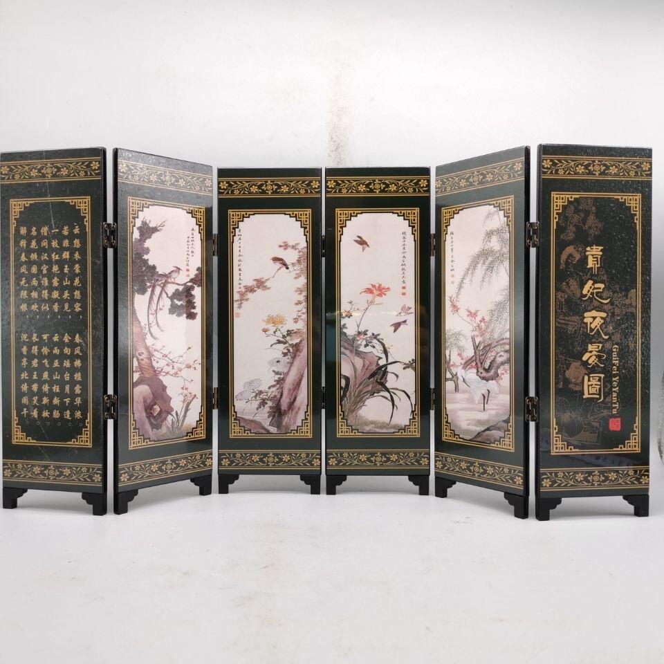 听雨轩（40） [贵妃夜宴图]仿古漆器小屏风  折叠木制