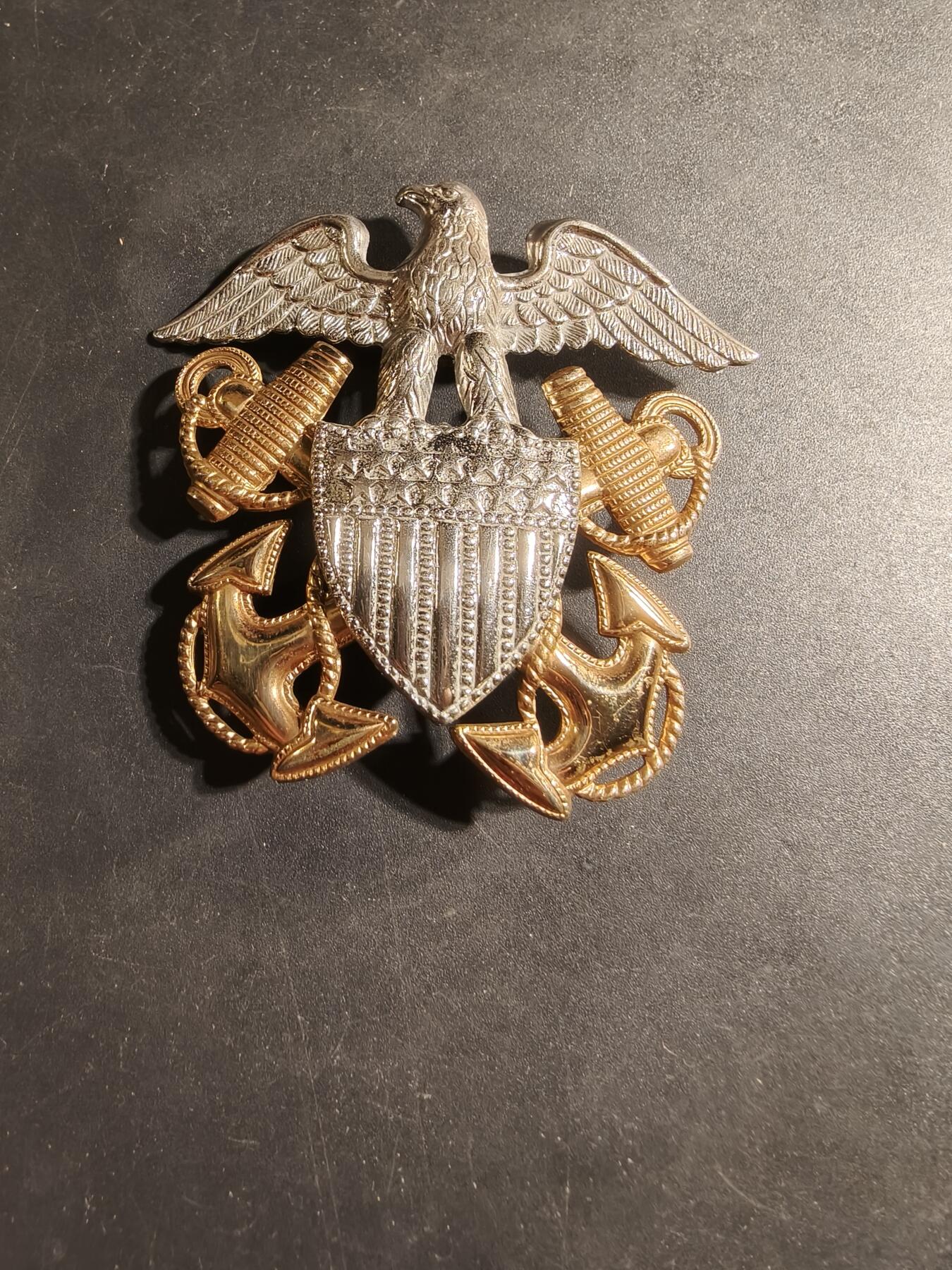 老王徽章第169期 美国海军大檐帽帽徽     包10k金