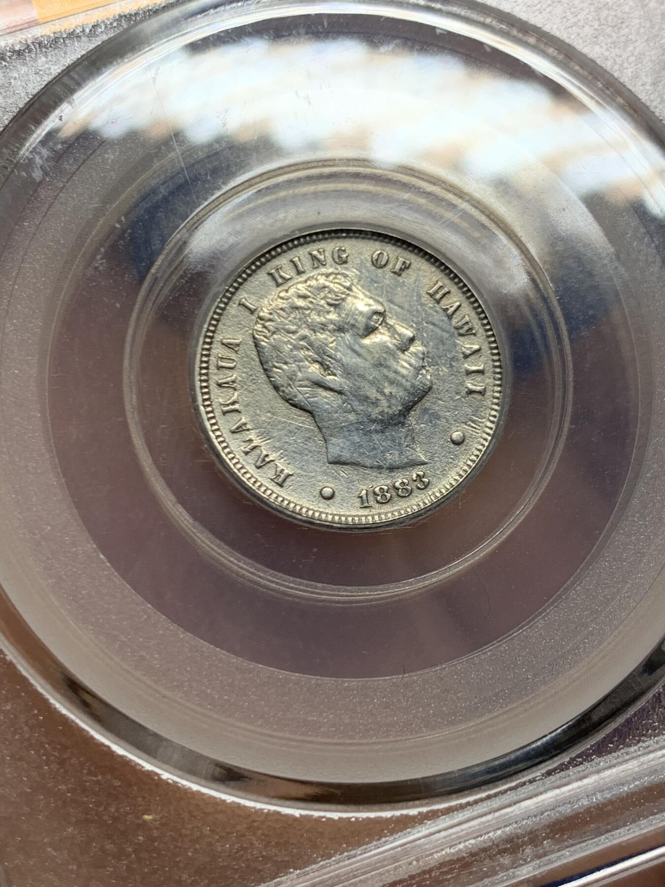 《竞宝斋》第447场 周日，周一，2场连拍 （全场包邮） 公博 真品 夏威夷王国 1883年 10分 银币 背面有焊接痕迹 整体细节不错 少见品种