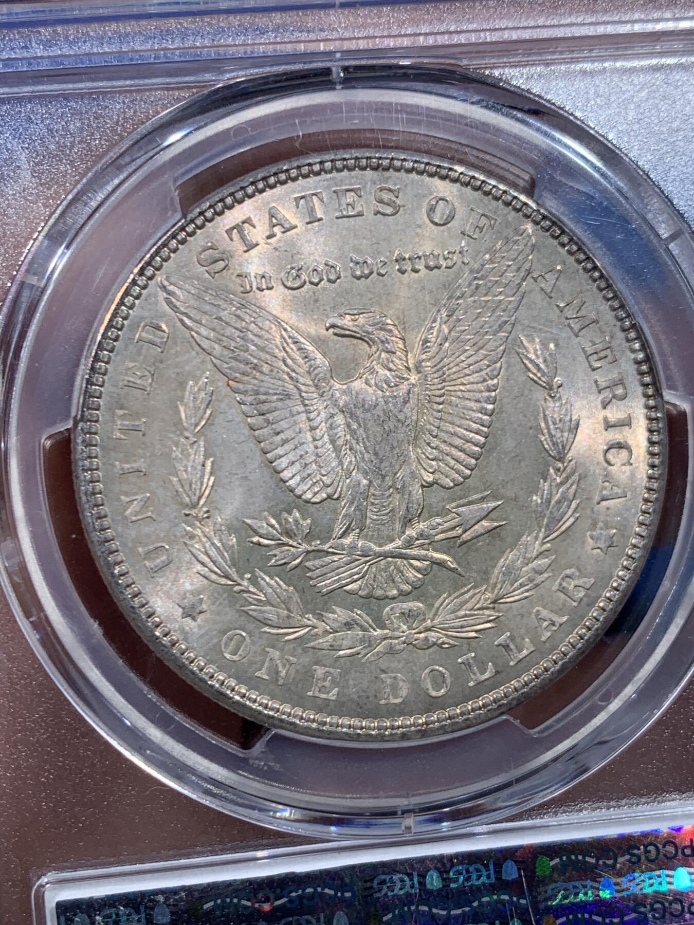 《竞宝斋》第447场 周日，周一，2场连拍 （全场包邮） PCGS MS64 美国 1898年 摩根银币 淡蓝紫色包浆，观感舒适养眼，少见