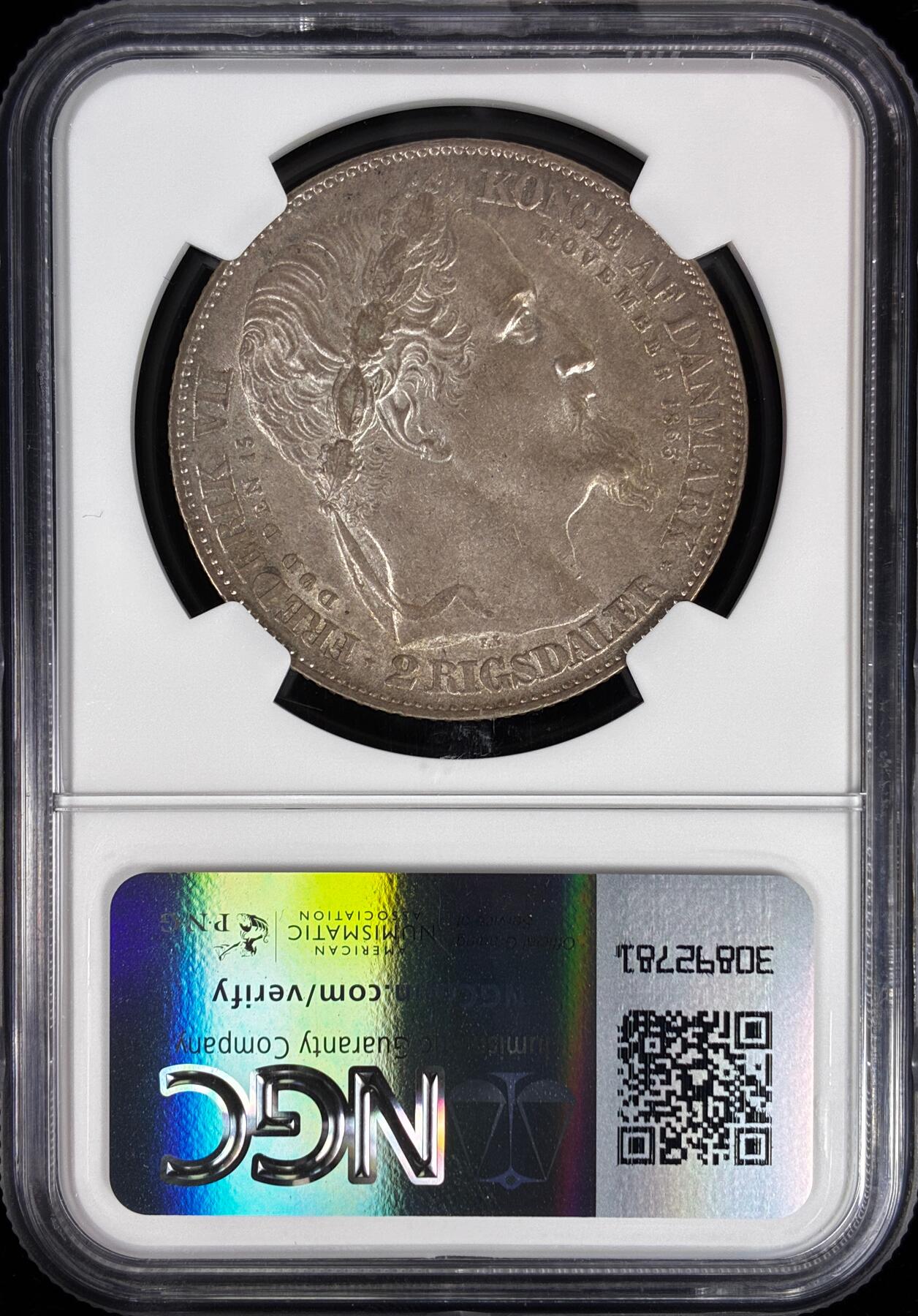 【雨安】【直播拍卖】【世界币章121期-评级币】2025-12-20 周六 19:30 保真 [评级欧洲] Denmark 丹麦 2达勒 KM#0770 1863年 克里斯蒂安九世  NGC-AU58 原味粉光 严评 有概率冲刺MS分数