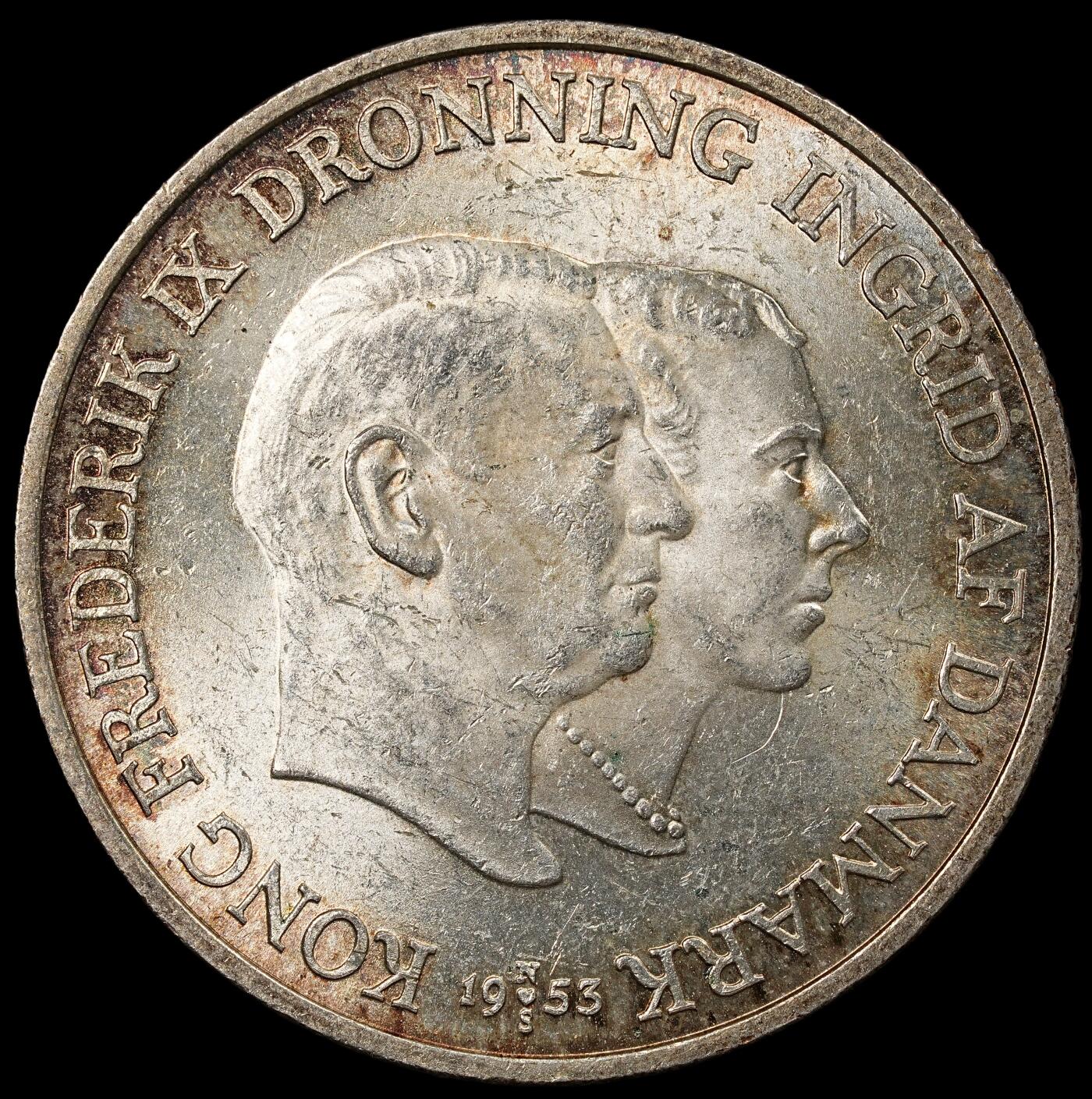 修遠堂世界钱币第九十七期 1953年丹麦-格林兰结核防治纪念2克朗银币 15g，含银80%