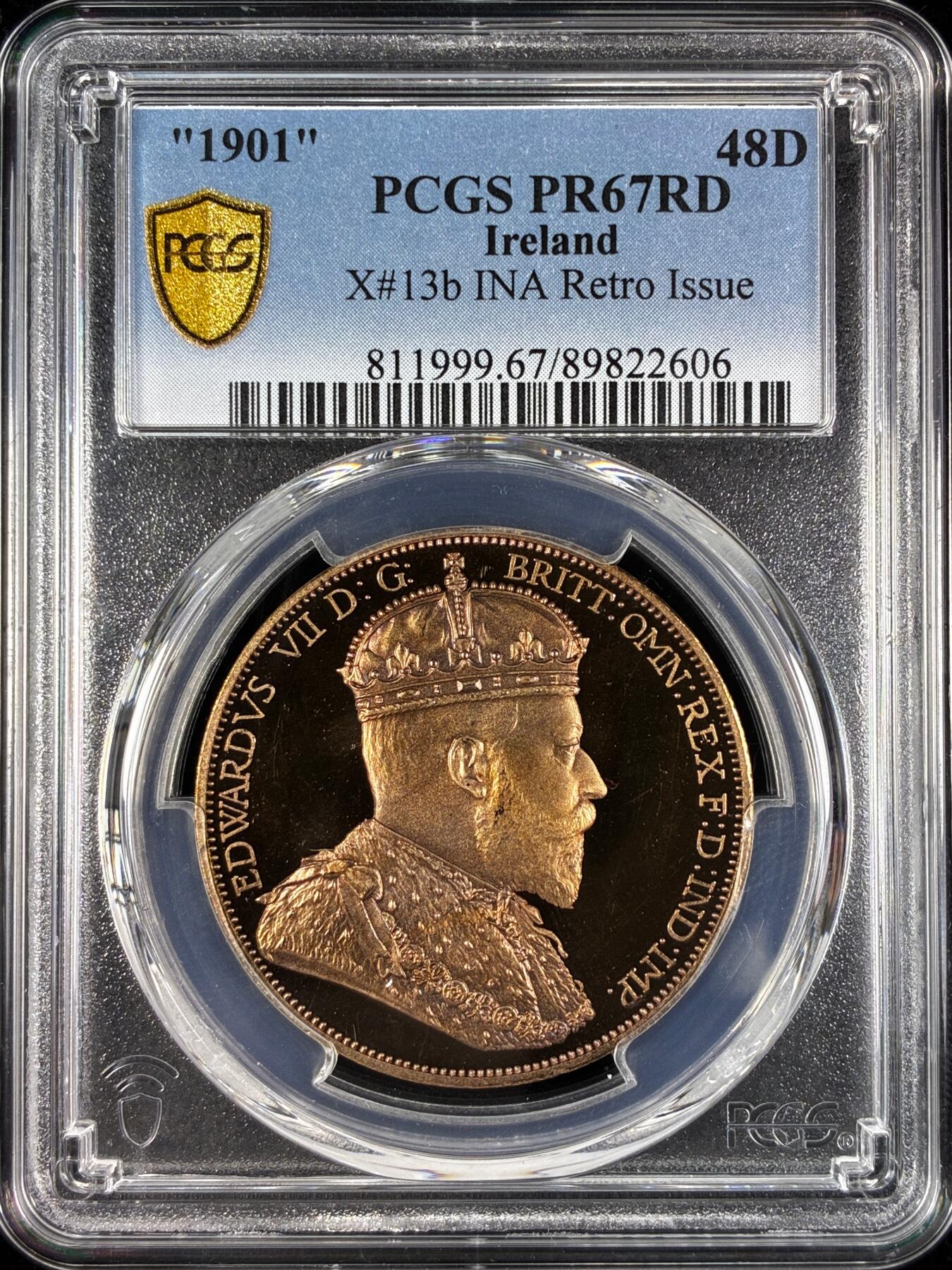 【雨安】【直播拍卖】【世界币章121期-评级币】2025-12-20 周六 19:30 保真 [评级欧洲] Ireland 爱尔兰 48D 1901年 爱德华七世 X#13b PCGS-PR67RD 精制