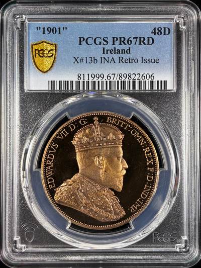 【雨安】【直播拍卖】【世界币章121期-评级币】2025-12-20 周六 19:30 保真 - [评级欧洲] Ireland 爱尔兰 48D 1901年 爱德华七世 X#13b PCGS-PR67RD 精制
