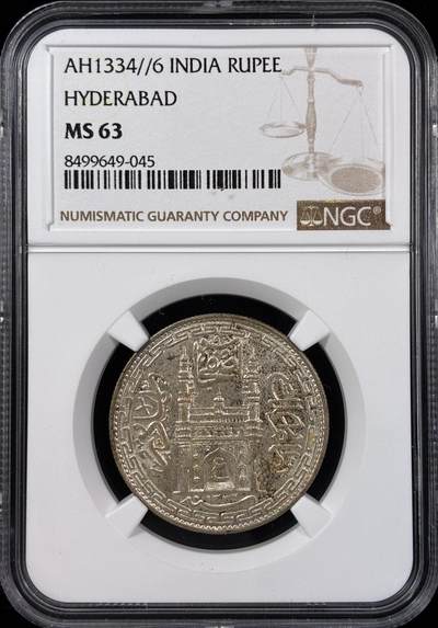 【雨安】【直播拍卖】【世界币章121期-评级币】2025-12-20 周六 19:30 保真 - [评级亚洲] India 印度 海得拉巴 1卢比  NGC-MS63