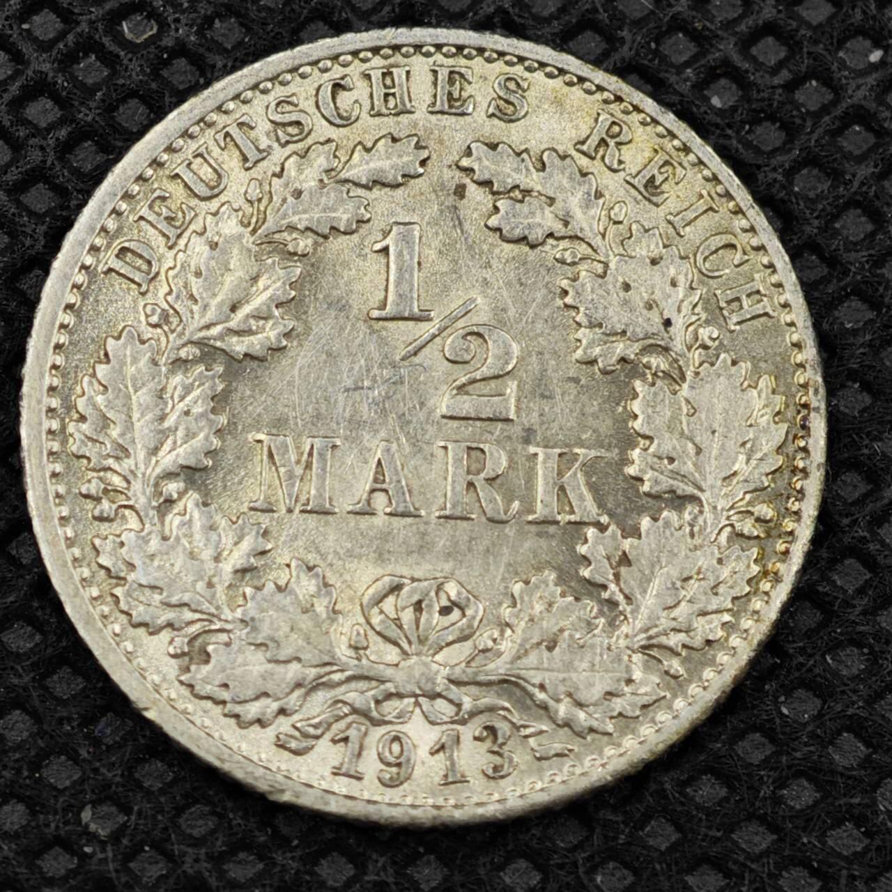 【淘币小摊】限时拍第八百三十拍  散币纸币邮票场  满百包邮可预留两周  周一统一发货   德国1913年1/2马克银币