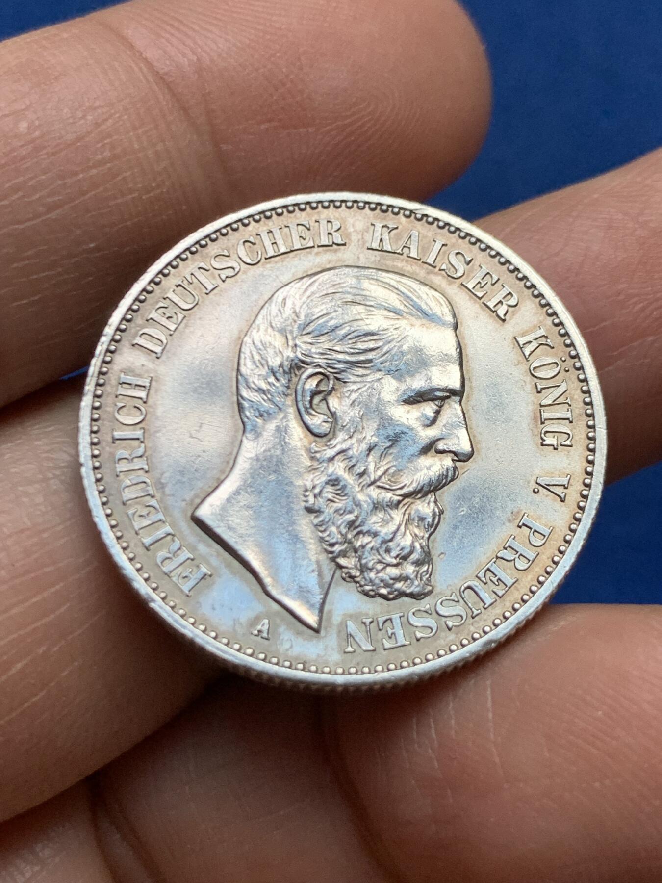 《竞宝斋》第447场 周日，周一，2场连拍 （全场包邮） 德国 普鲁士1888年弗里德里希三世 2马克银币 细节完整 好品