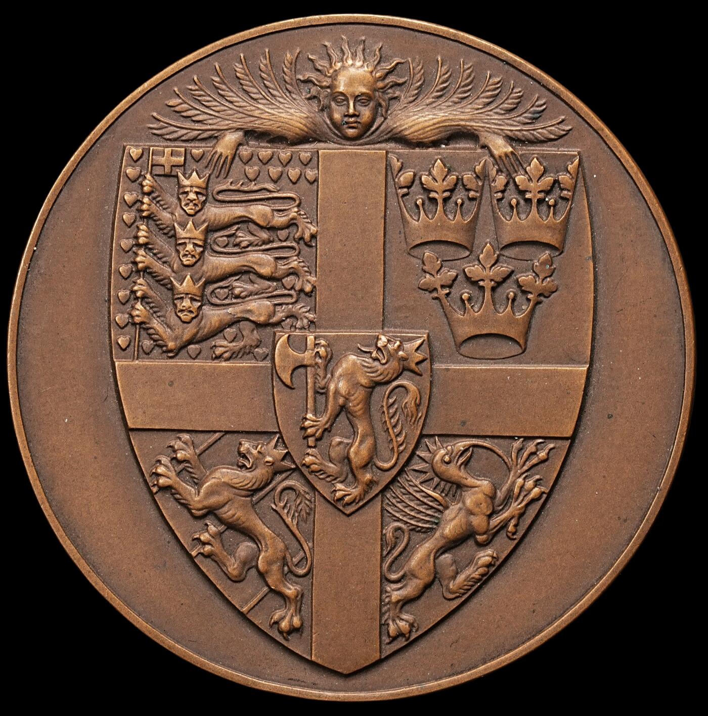 修遠堂世界钱币第九十七期 1934 年瑞典马尔默建城 500 周年纪念大铜章 斯科讷钱币协会发行 56.30mm，74.30g