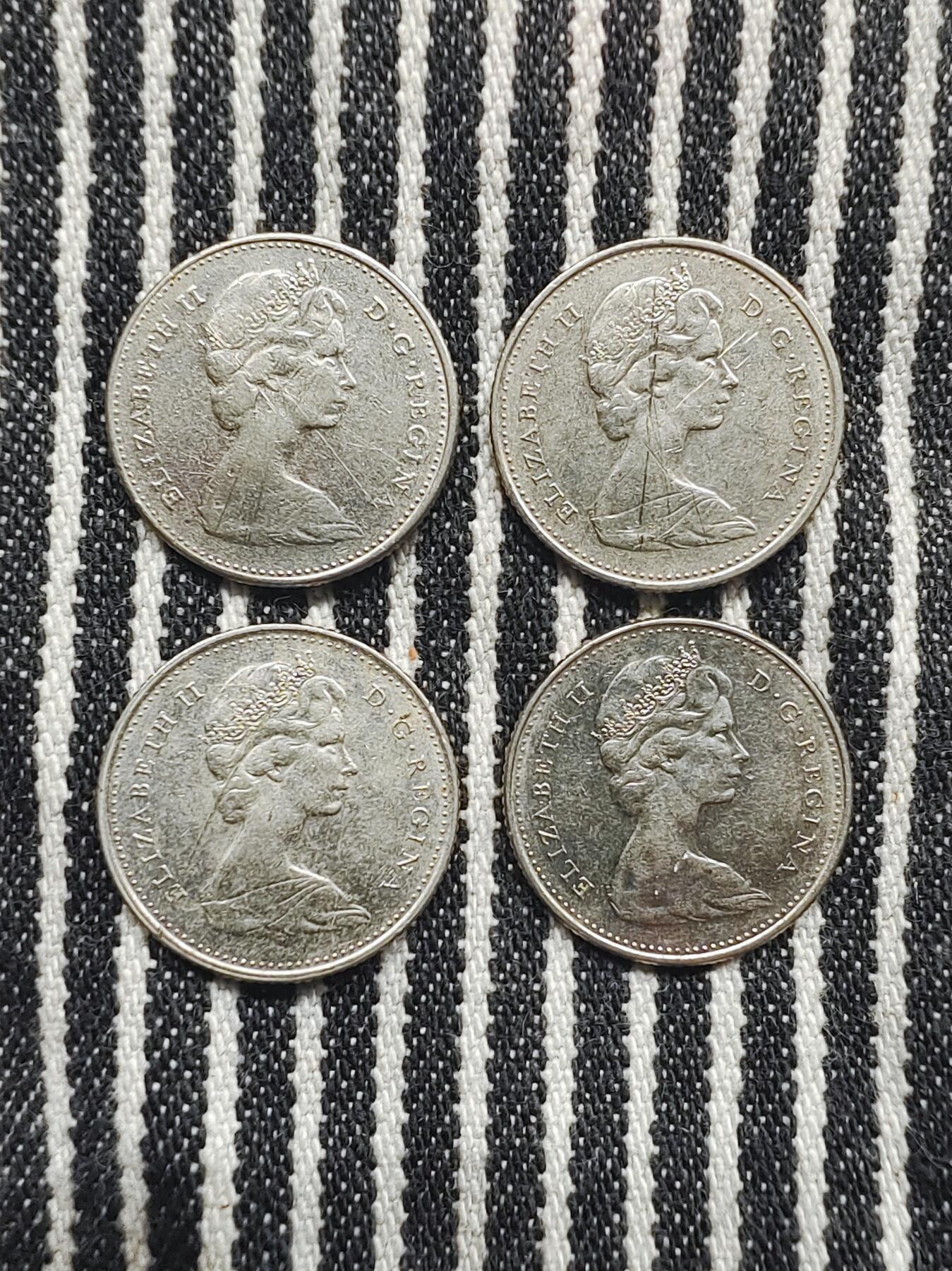 加拿大10分帆船镍币4枚不重复 分币 硬币 收藏  1968/1974/1977/1978