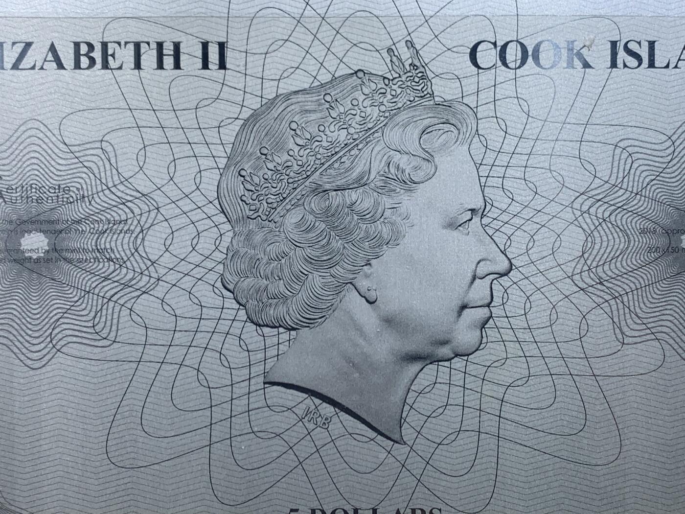 《竞宝斋》第447场 周日，周一，2场连拍 （全场包邮） 库克群岛2018年瓦德泽米勒大航海地图5D银钞，20*15cm，30克，999纯银，限量发行1500枚。