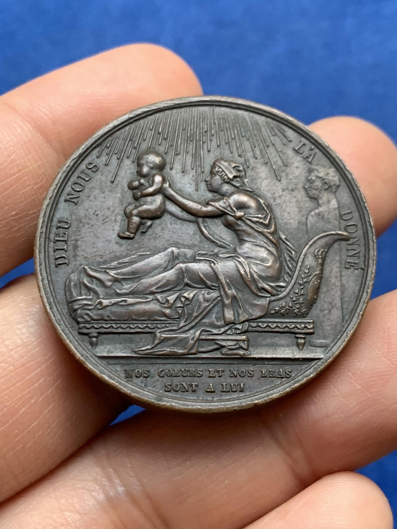 《竞宝斋》第447场 周日，周一，2场连拍 （全场包邮） 法国 1820年 亨利五世诞生光边铜章 31.78g 37.8mm