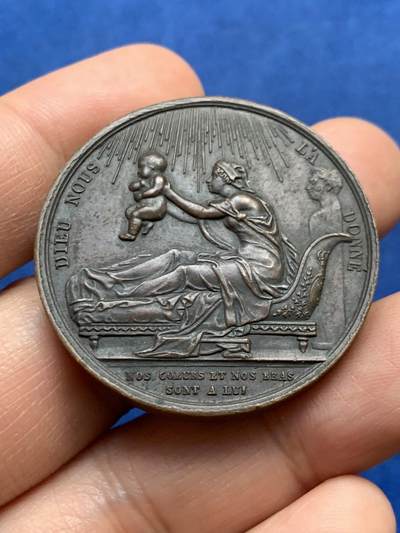 《竞宝斋》第447场 周日，周一，2场连拍 （全场包邮） - 法国 1820年 亨利五世诞生光边铜章 31.78g 37.8mm