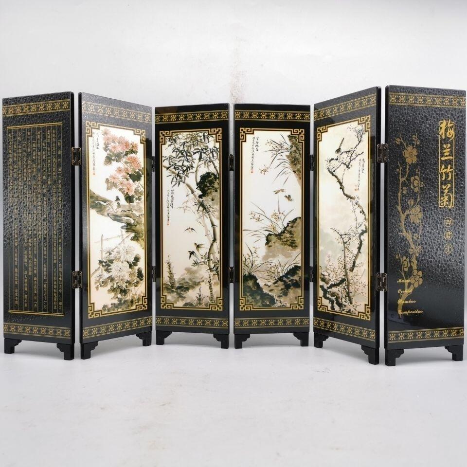 听雨轩（40） [梅兰竹菊]仿古漆器小屏风,折叠木制