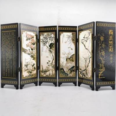 听雨轩（40） - [梅兰竹菊]仿古漆器小屏风,折叠木制