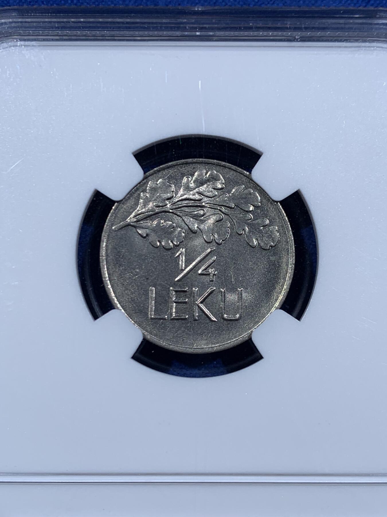 《竞宝斋》第447场 周日，周一，2场连拍 （全场包邮） NGC MS64 阿尔巴尼亚 1927年 1/4列克 辅币这个状态不易