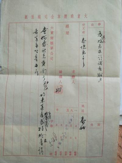 综合 - 1951年8月20日 大东南烟草公司 公文一件。