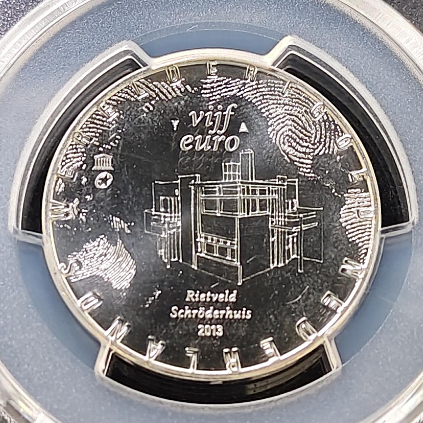【全场包邮】纯粹捡漏拍487场（免费代拍第24场） 【收藏级·冠军分】荷兰2013年5欧元世界遗产里德费尔德之家官方卡装镀银纪念币-PCGS MS65