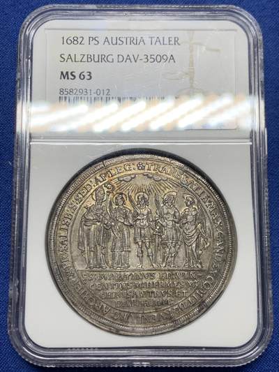 《竞宝斋》第447场 周日，周一，2场连拍 （全场包邮） - NGC MS63 奥地利萨尔茨堡 1682年 主教区建立1100年泰勒大银币 光度极好 细节精美 稀少品种 包浆自然 老币最合适的状态