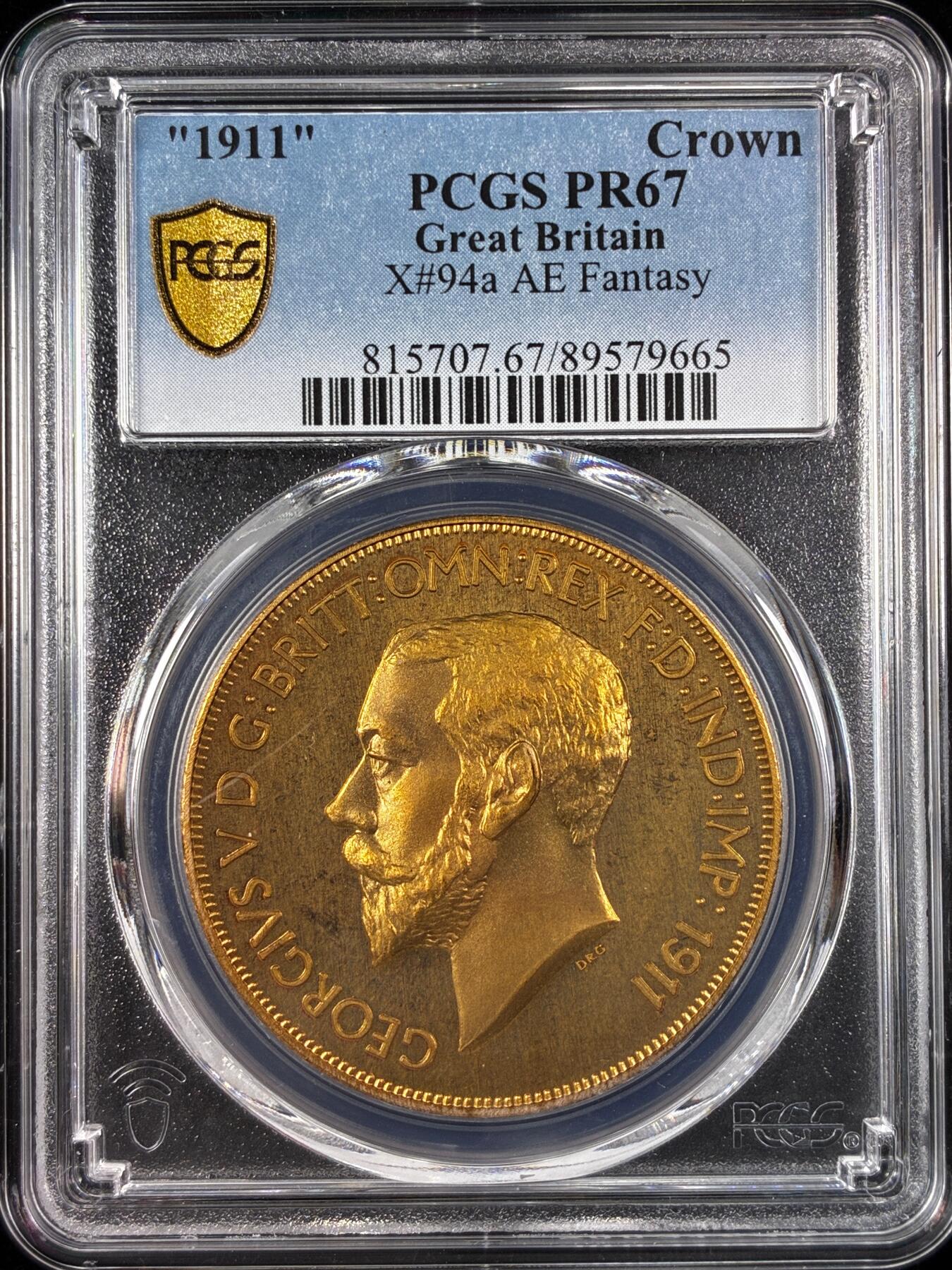 【雨安】【直播拍卖】【世界币章121期-评级币】2025-12-20 周六 19:30 保真 [评级欧洲] Great Britain 英国 1克朗 1911年 乔治五世 X#94a 精制 PCGS-PR67 精制