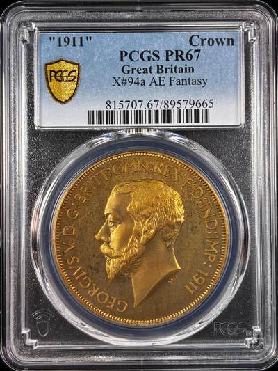 【雨安】【直播拍卖】【世界币章121期-评级币】2025-12-20 周六 19:30 保真 - [评级欧洲] Great Britain 英国 1克朗 1911年 乔治五世 X#94a 精制 PCGS-PR67 精制