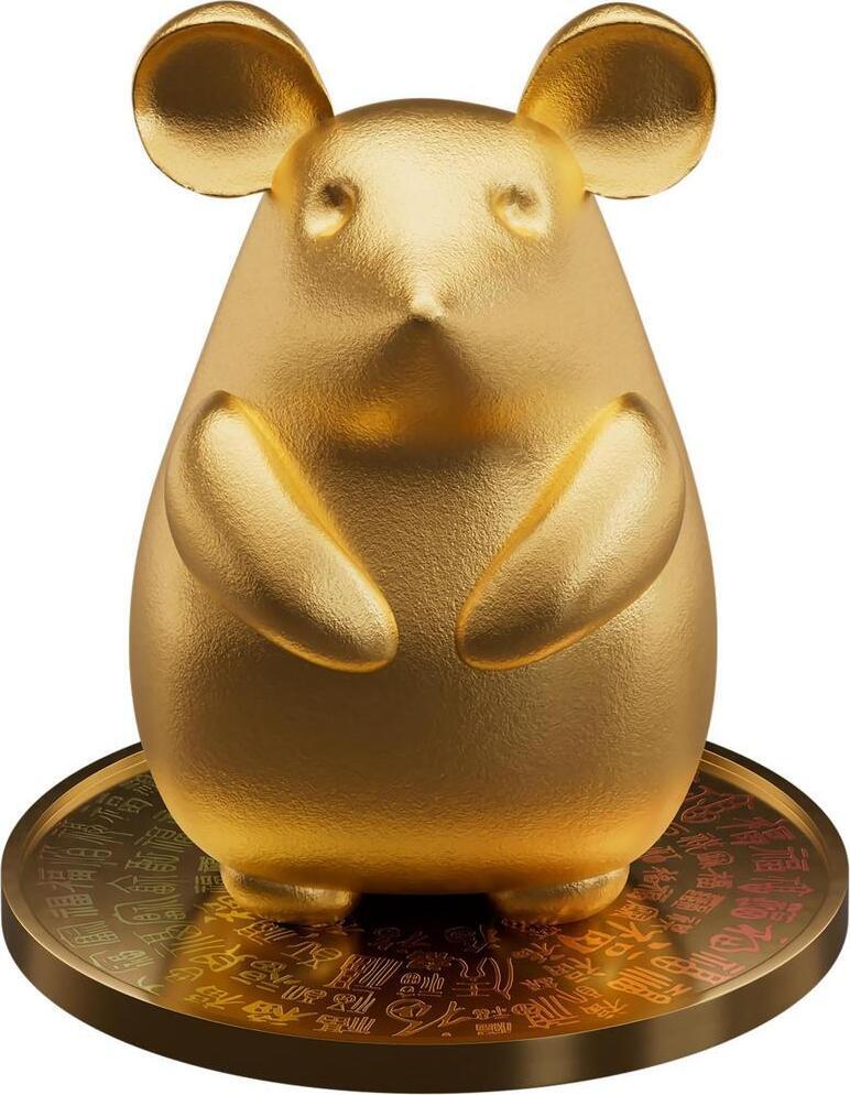 【期货】加纳2026年中国生肖鼠年镶嵌358克立体鼠雕塑3盎司镀金银币全球发行111枚