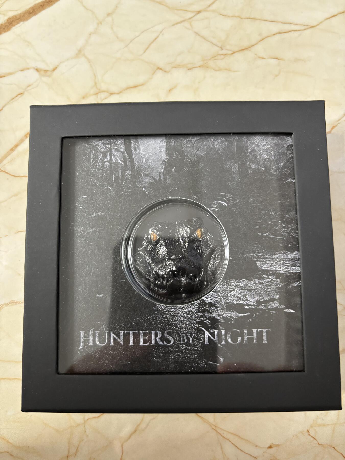 第186期拍卖 帕劳2023年夜间猎人系列凯门鳄曜石黑2盎司彩银币，9999银，发行量888枚