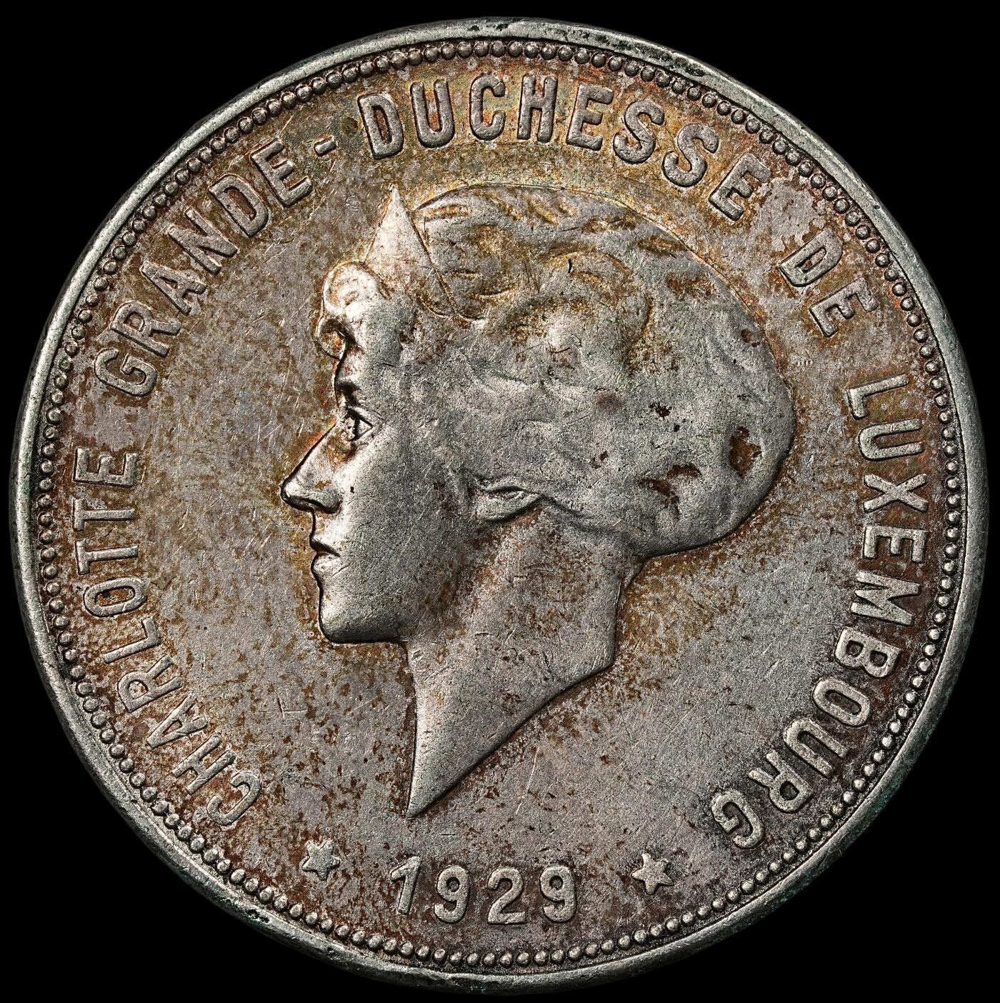 修遠堂世界钱币第九十七期 1929 年卢森堡10法郎银币 夏洛特女大公头像 13.50g，含银75%