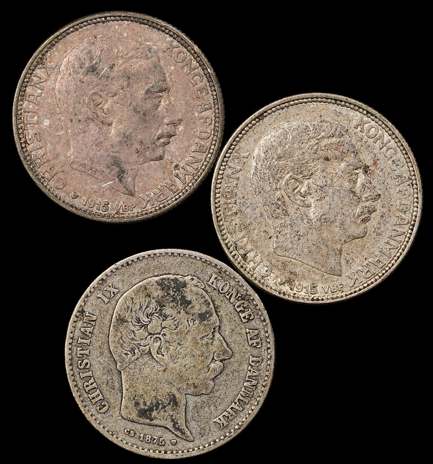 修遠堂世界钱币第九十七期 丹麦海豚1克朗银币3枚 总重22.16g 含银80%