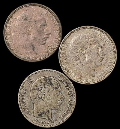 修遠堂世界钱币第九十七期 - 丹麦海豚1克朗银币3枚 总重22.16g 含银80%