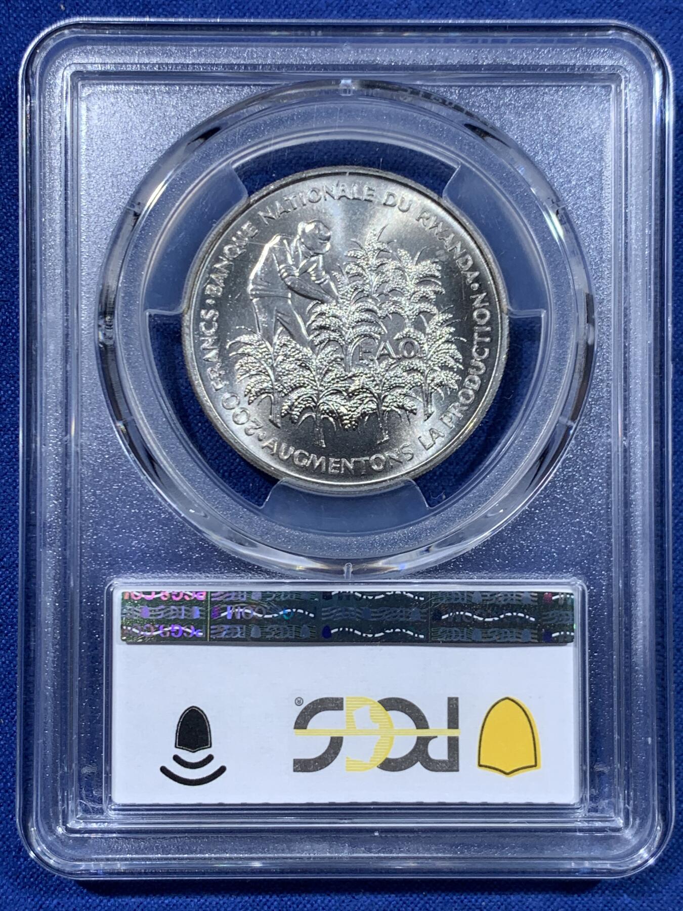 《竞宝斋》第447场 周日，周一，2场连拍 （全场包邮） PCGS MS65 卢旺达1972年FAO粮农组织200法郎纪念银币