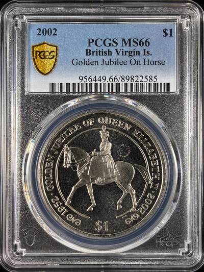 【雨安】【直播拍卖】【世界币章121期-评级币】2025-12-20 周六 19:30 保真 - [评级现代] British Virgin Island 英属维尔京群岛 1元 2002年 伊丽莎白二世骑马  PCGS-MS66