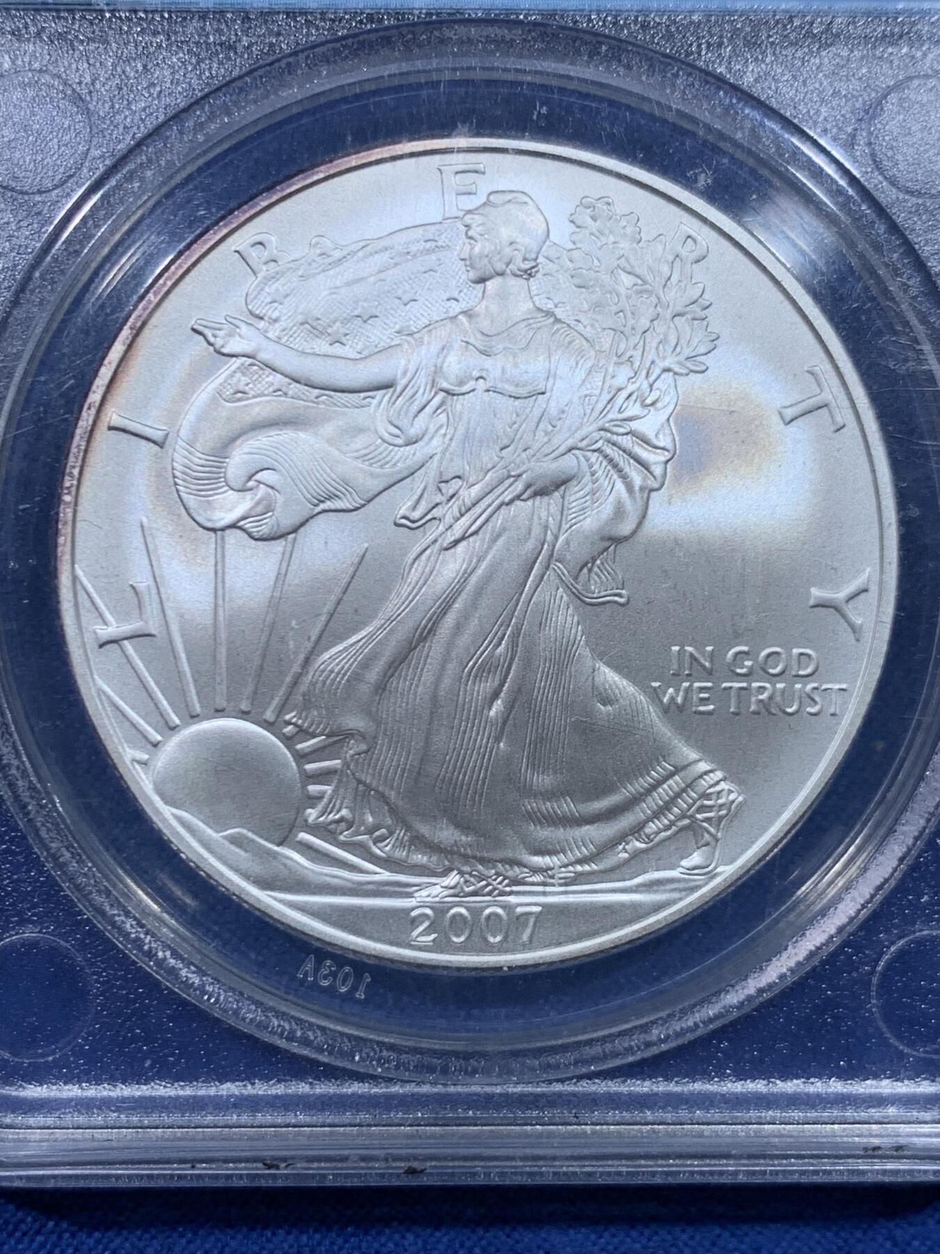 《竞宝斋》第447场 周日，周一，2场连拍 （全场包邮） ANACS SP70 美国 2007年 行走女神 1盎司银币 31.1克 W版少见 状态也是极好的