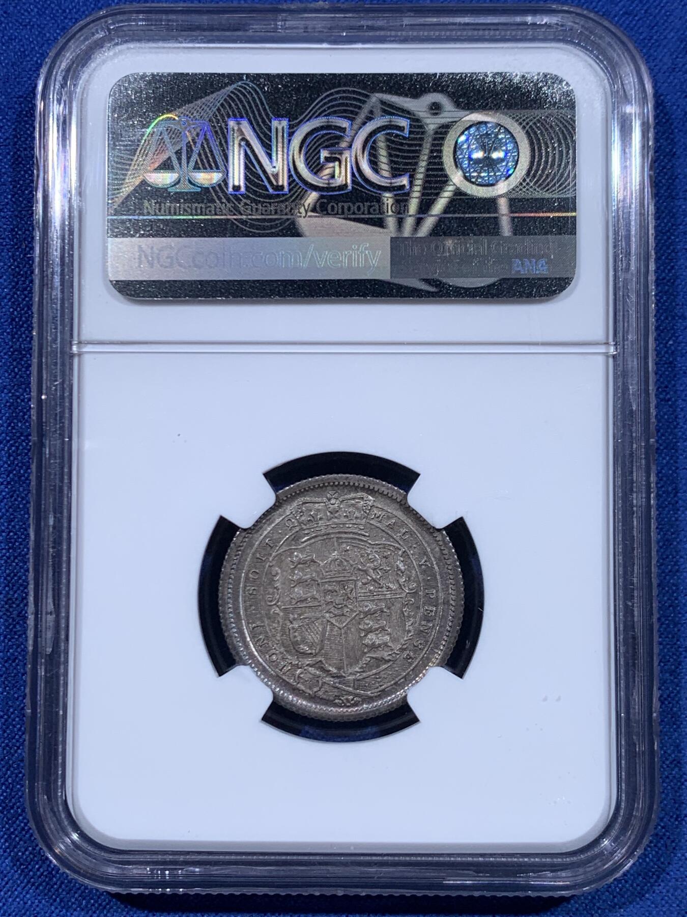 《竞宝斋》第447场 周日，周一，2场连拍 （全场包邮） NGC MS65 英国1817年乔治三世1先令银币 双面深彩包浆 高点保存得很好