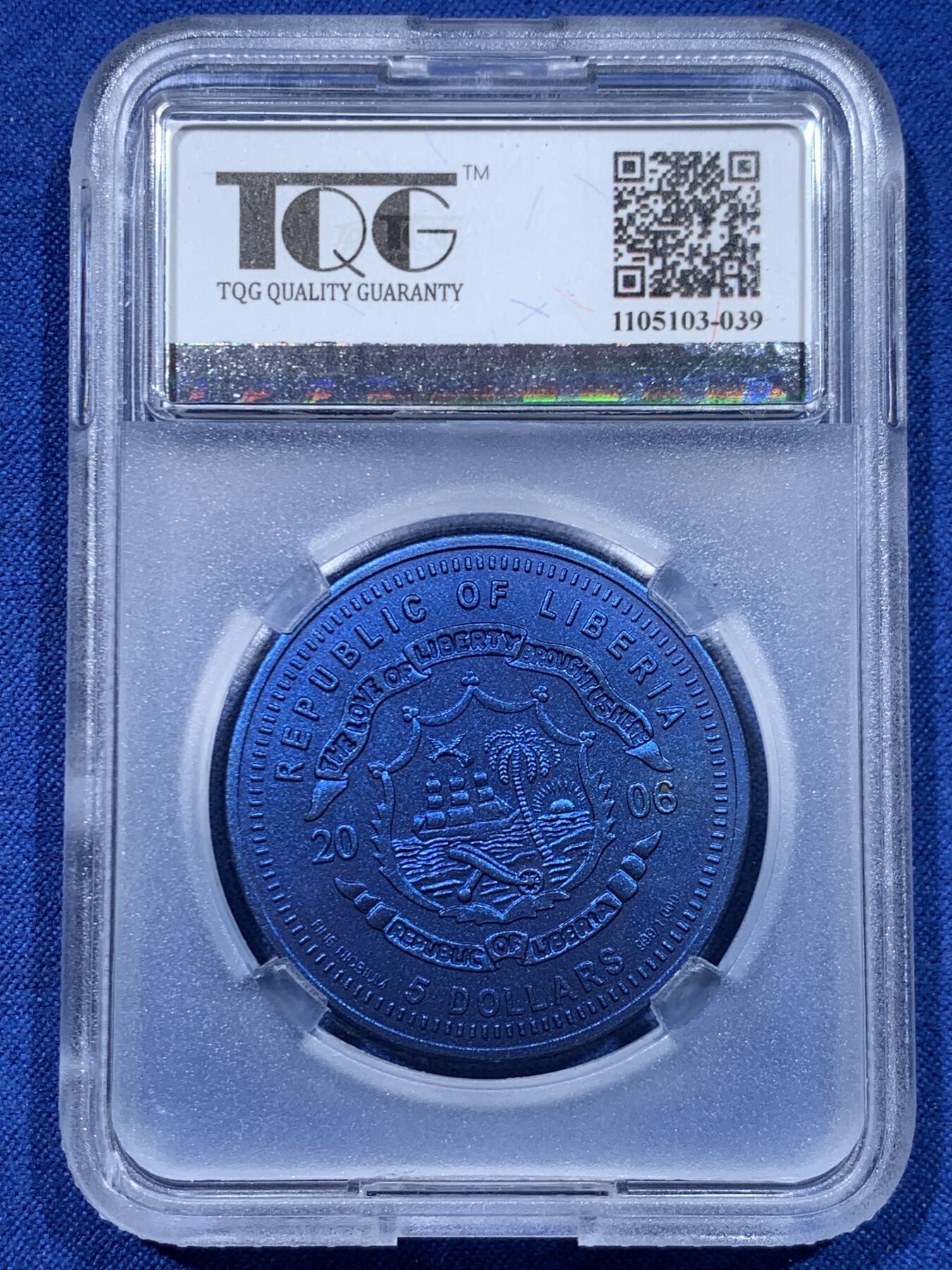 《竞宝斋》第447场 周日，周一，2场连拍 （全场包邮） TQG MS69 利比里亚2006年欧元10周年纪念-斯洛伐克5元蓝铌币 7.78克 发行量：1万