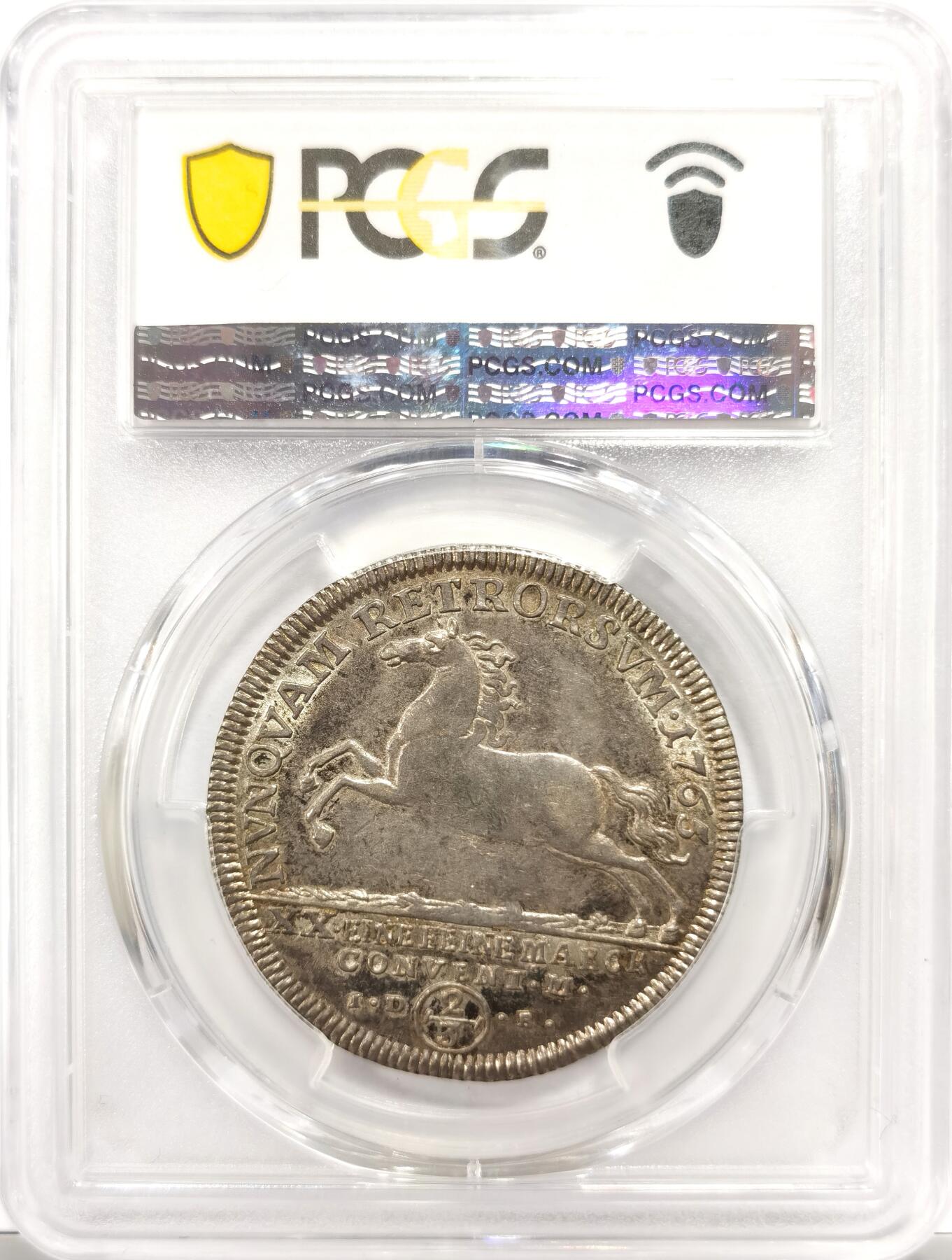 博洋堂世界钱币拍卖第153期（全场包邮） PCGS AU55 德国不伦瑞克沃尔芬堡1765年飞马2/3泰勒银币，仅有1枚更高分！