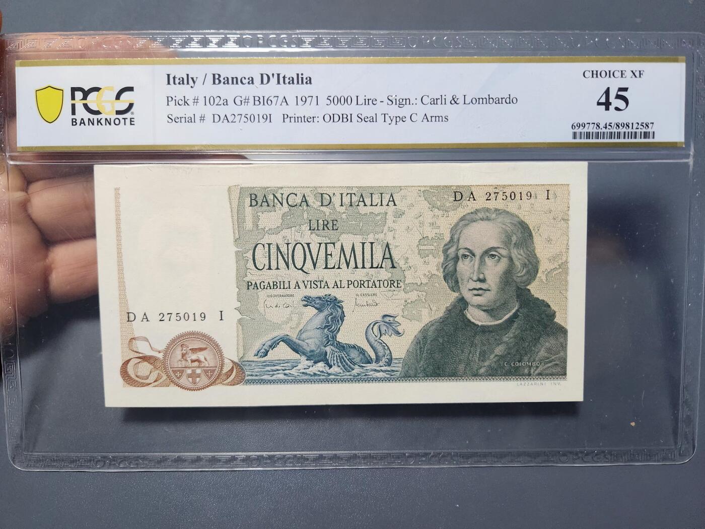12月13号晚上8点 外国纸币自动截拍第72场 意大利5000里拉PCGS