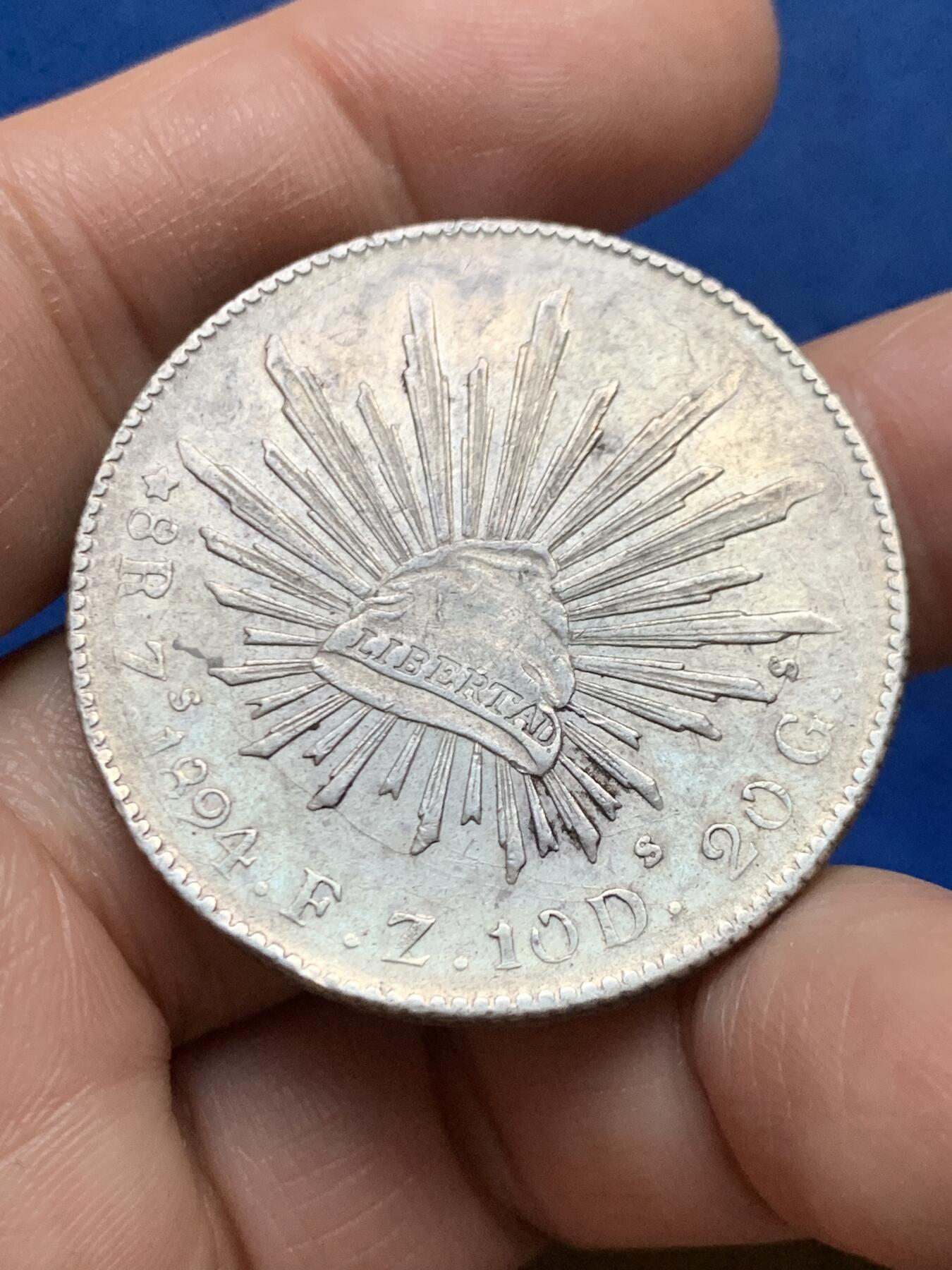 《竞宝斋》第447场 周日，周一，2场连拍 （全场包邮） 墨西哥 1894年ZS FZ 鹰洋 8瑞尔银币 带光好品