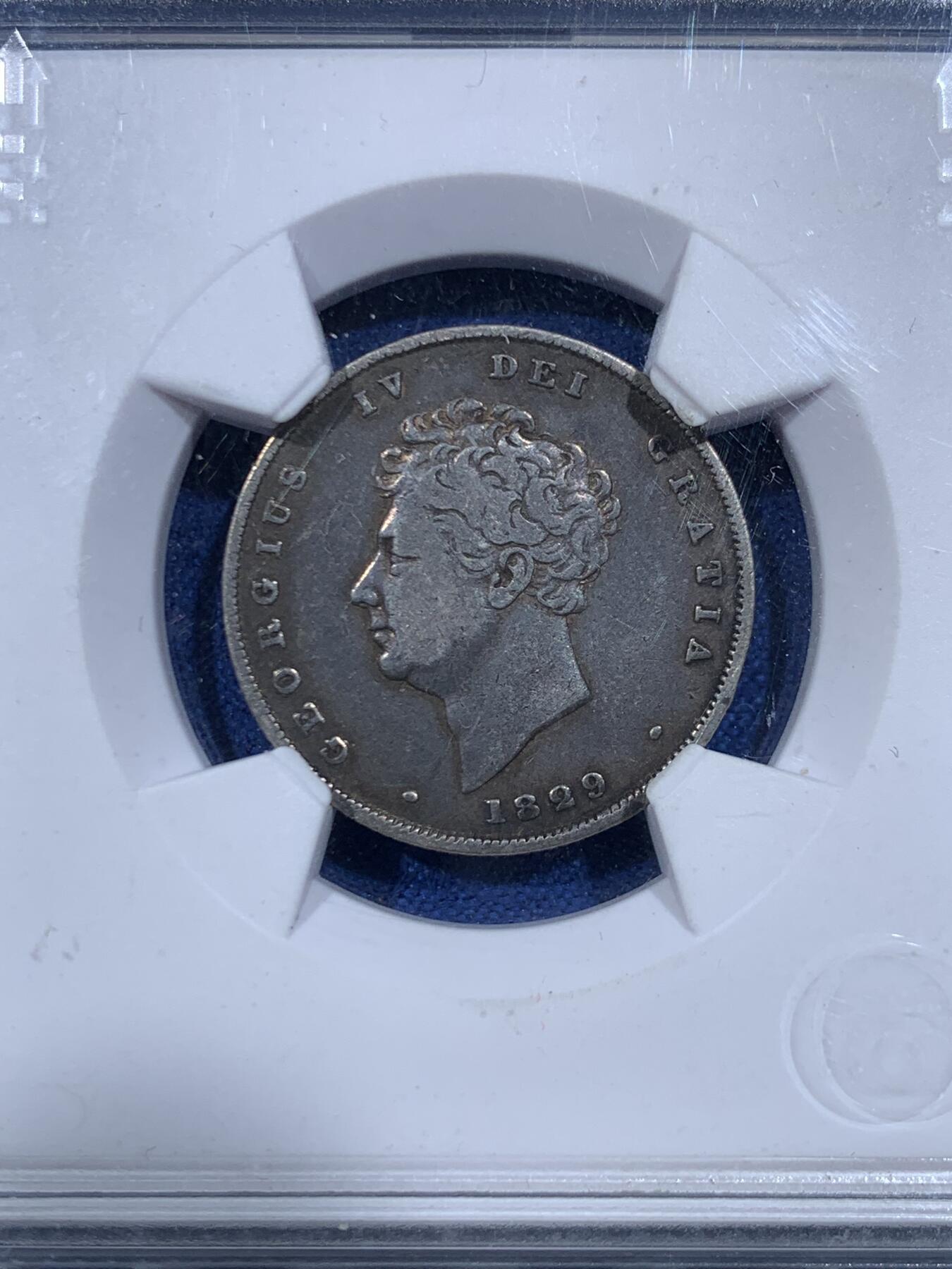 《竞宝斋》第447场 周日，周一，2场连拍 （全场包邮） 华夏 XF45 英国1829年乔治四世1先令银币 黑包浆好味道