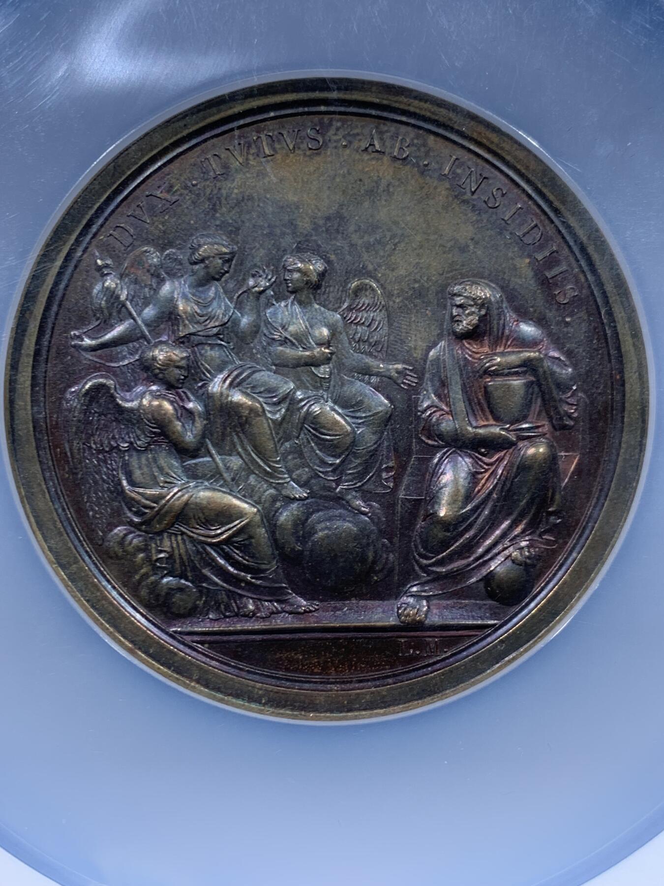 《竞宝斋》第447场 周日，周一，2场连拍 （全场包邮） NGC MS62BN 法国1800年拿破仑纪念阿尔卑斯山共和国复辟大铜章，冠军分，巴黎造币厂原铸60毫米超大型铜章，非常稀少的品种。加大加厚盒