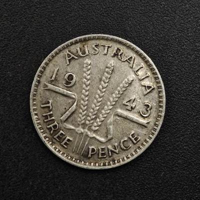 【淘币小摊】实时拍第八百二十七拍   散币场   满百包邮可预留二周 每周一统一发货   - 澳大利亚1943年乔治六世3便士银币