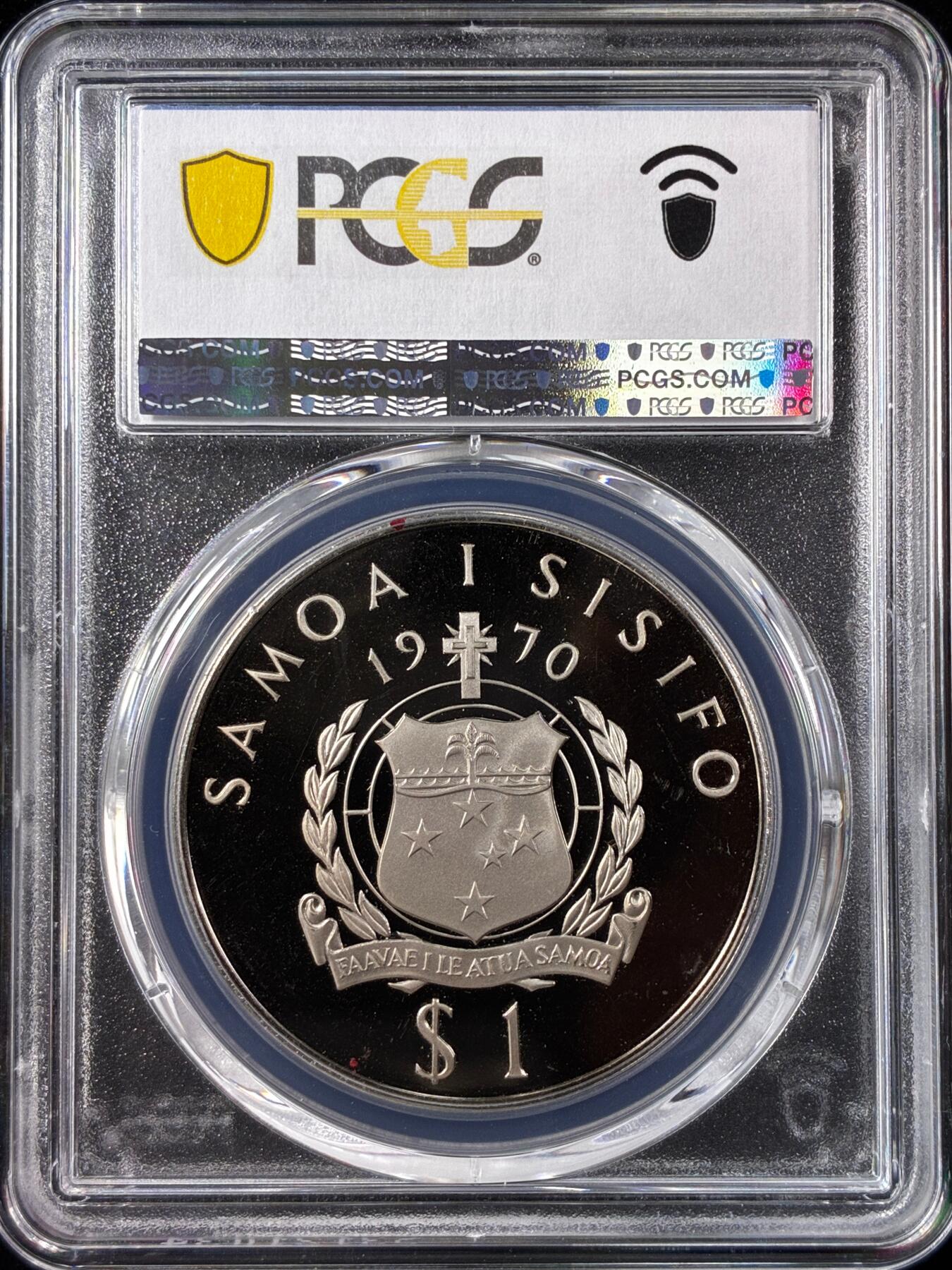 【雨安】【直播拍卖】【世界币章121期-评级币】2025-12-20 周六 19:30 保真 [评级现代] Samoa 萨摩亚 1Tala 1970年 教皇访问 PCGS-PR67DCAM 精制