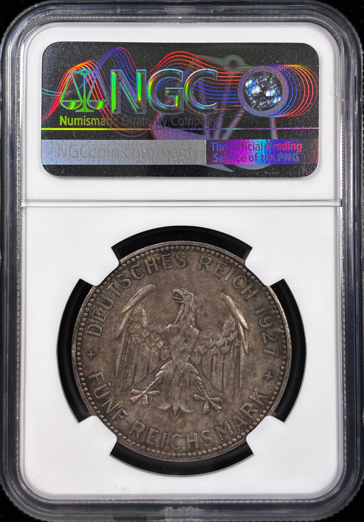 【雨安】【直播拍卖】【世界币章121期-评级币】2025-12-20 周六 19:30 保真 [评级德国] Germany 德国 魏玛 5马克 KM#55 图宾根大学 1927年  NGC-UNC