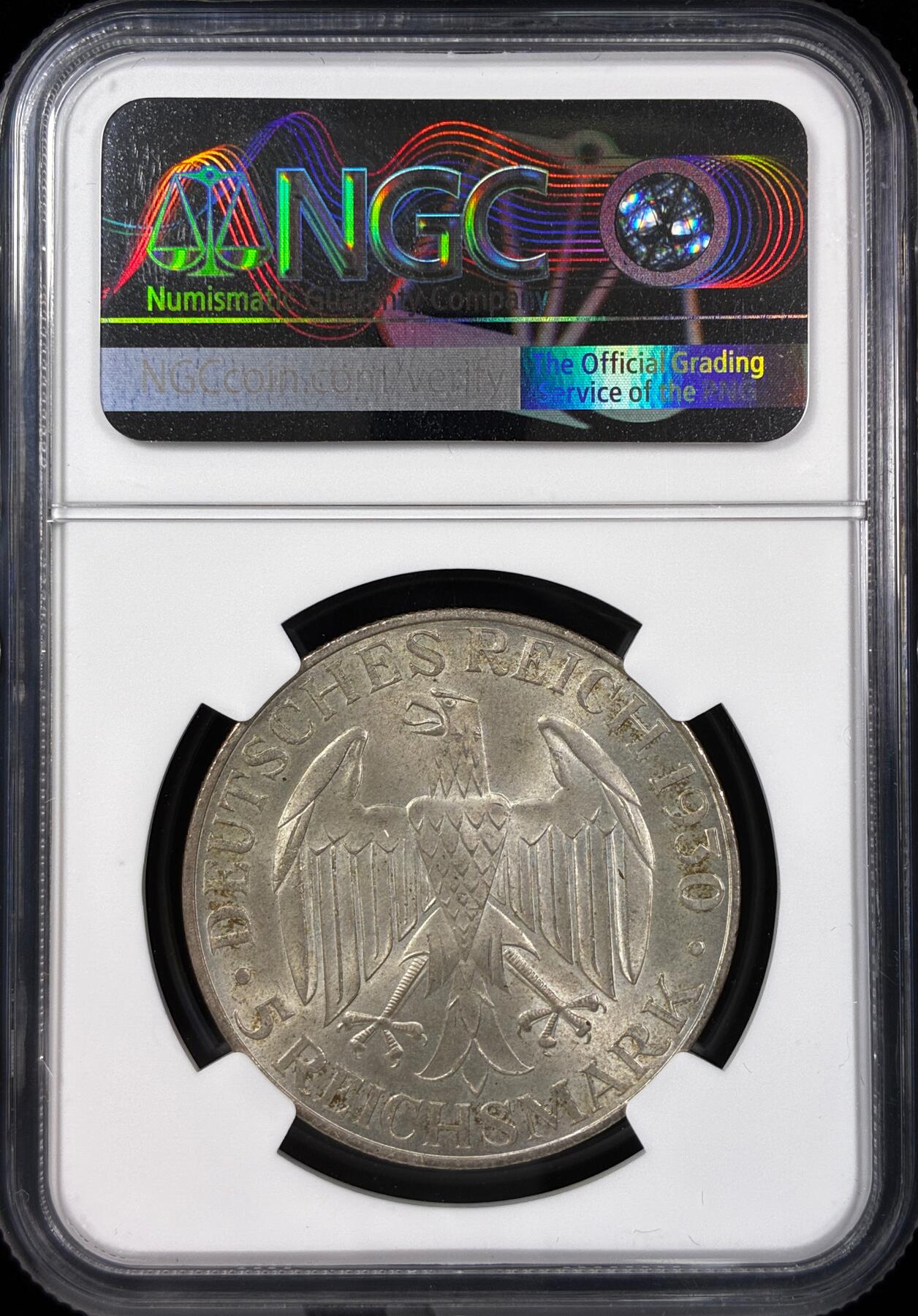 【雨安】【直播拍卖】【世界币章121期-评级币】2025-12-20 周六 19:30 保真 [评级德国] Germany 德国 魏玛 5马克 KM#68 飞艇 1930年  NGC-MS64