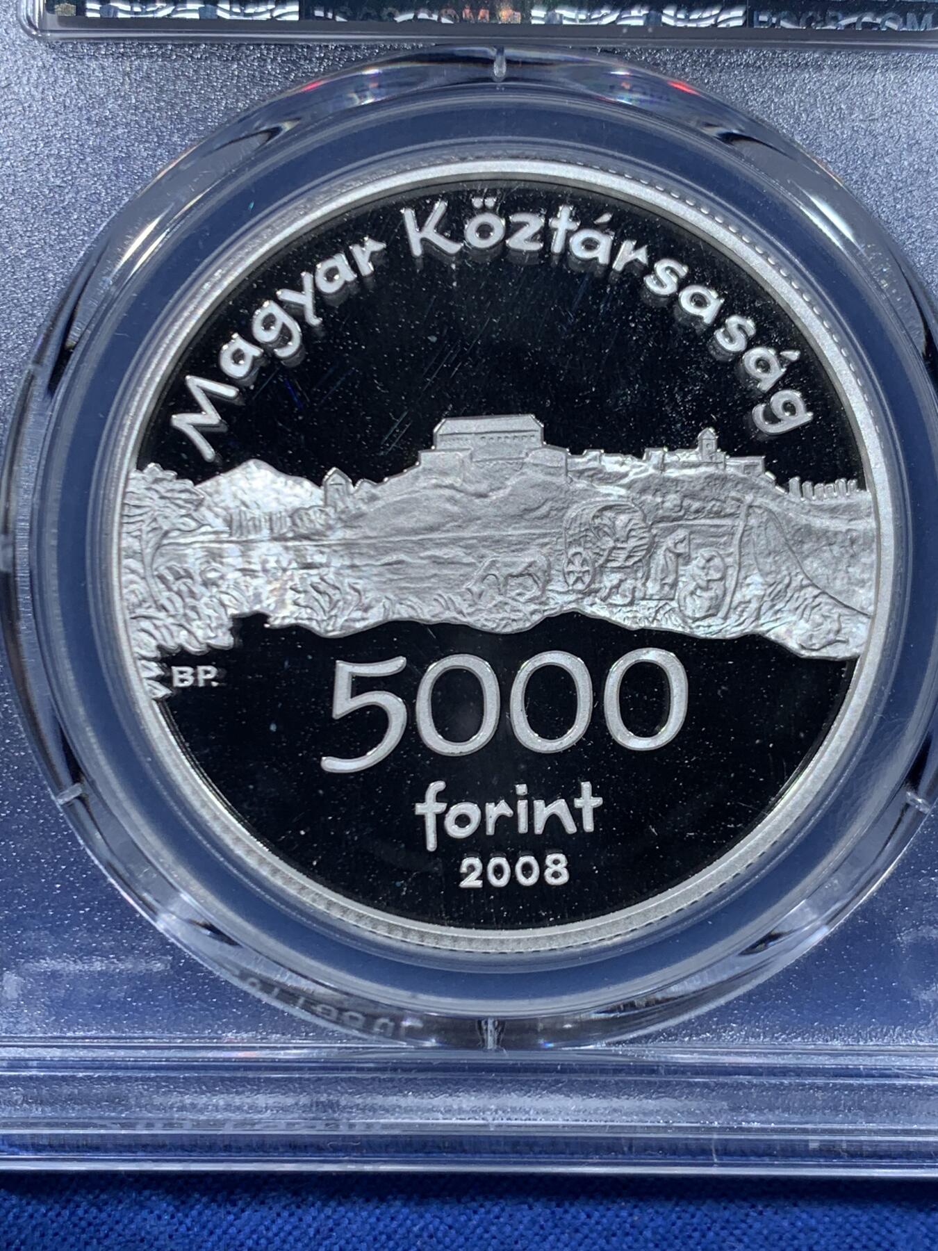 《竞宝斋》第447场 周日，周一，2场连拍 （全场包邮） PCGS PR69DCAM 匈牙利2008年城堡5000福林银币