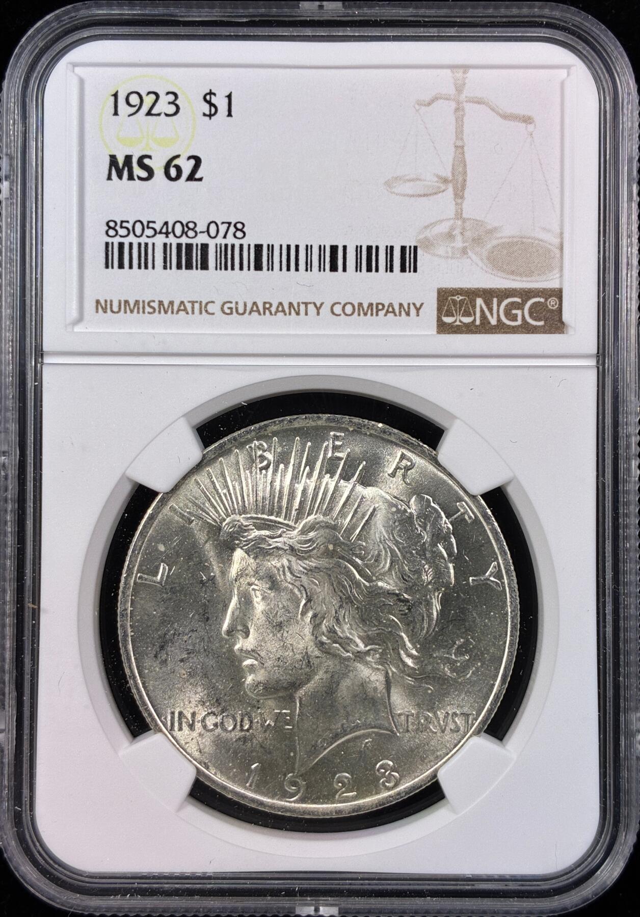 【雨安】【直播拍卖】【世界币章121期-评级币】2025-12-20 周六 19:30 保真 [评级美洲] USA 美国 1美元  (1921-1935) 和平鸽 1923年  NGC-MS62