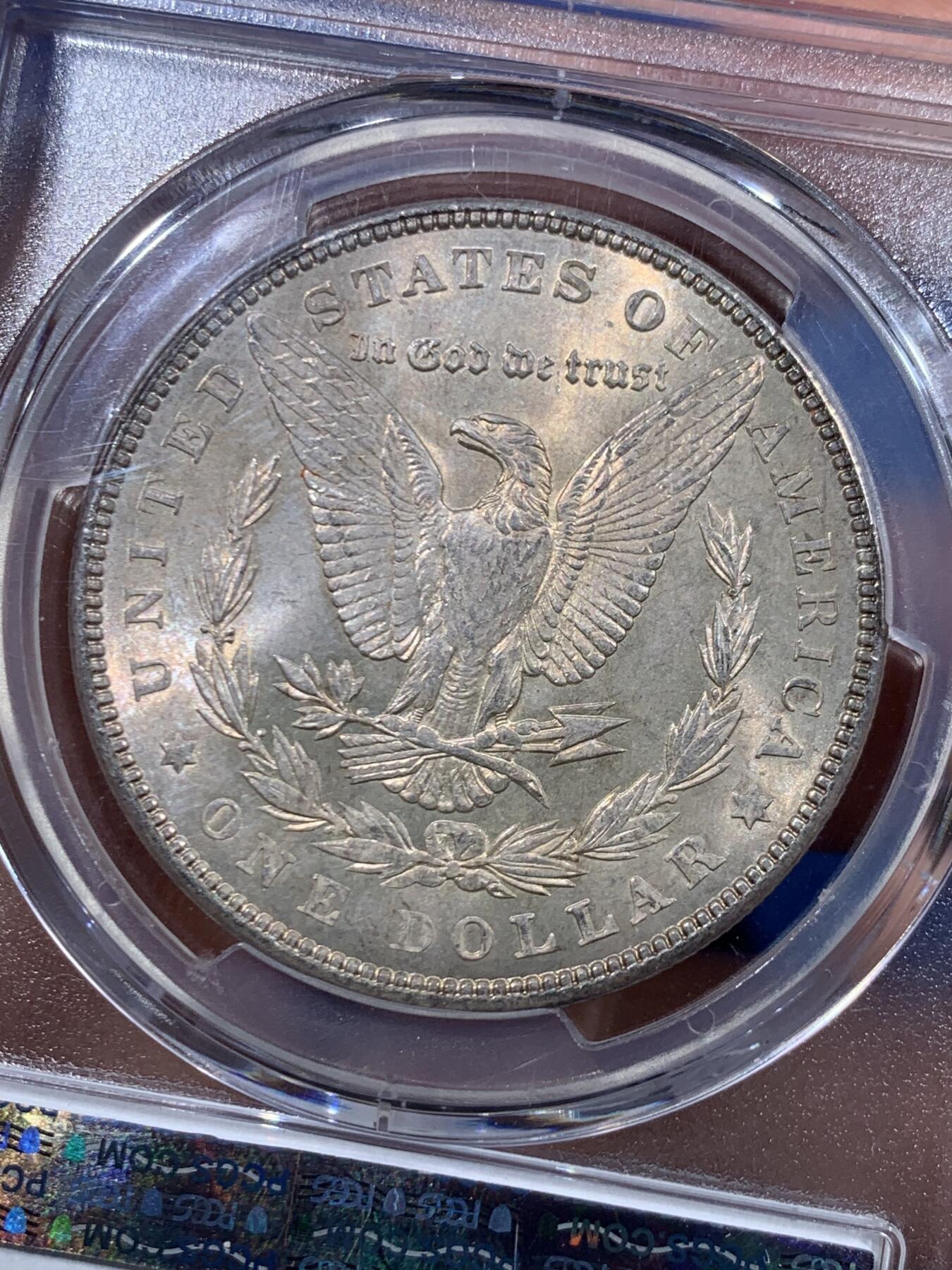 《竞宝斋》第447场 周日，周一，2场连拍 （全场包邮） PCGS MS64 美国 1898年 摩根银币 淡蓝紫色包浆，观感舒适养眼，少见