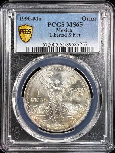 【雨安】【直播拍卖】【世界币章121期-评级币】2025-12-20 周六 19:30 保真 - [评级现代] Mexico 墨西哥 投资银 自由女神 1盎司 1990年  PCGS-MS65